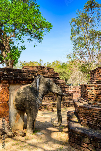 Ancient Elephant Statue in Kamphaeng Phet Historical Park photo