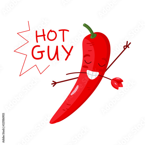 Happy in love hot guy. Hot pepper Casanova with a flower in his teeth