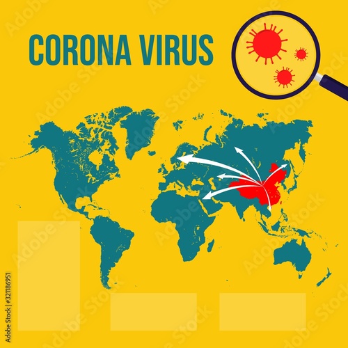 corona virus with world map. Spread of corona virus. virus and lop icon. isolated map world. info graphic template. social media post, brochure, poster.