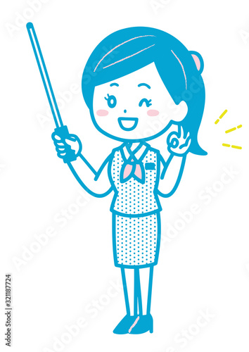 指示棒を持ってOKサインをする女性　ポーズ　イラスト
