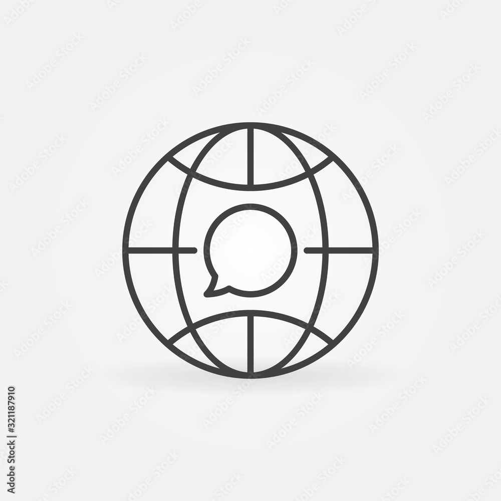 Earth Globe with Speech bubble vector outline blogging concept icon or sign Earth Globe with Speech bubble vector outline blogging concept icon or sign