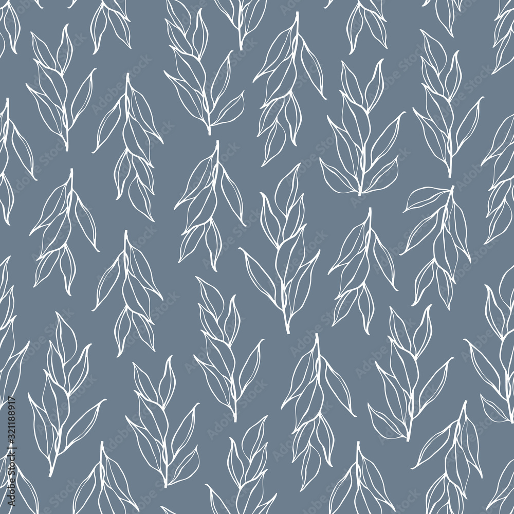 Seamless pattern with hand drawn branches.