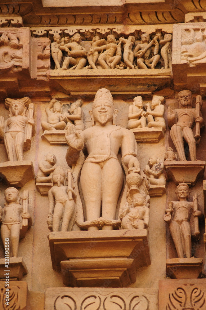 Sculptures of Brahma in center Lakshmana Temple , Khajuraho Madhya Pradesh, India