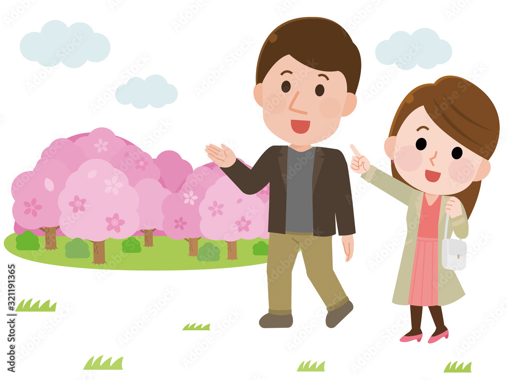 花見 桜 デートするカップル イラスト 花見 桜 デートするカップル イラスト