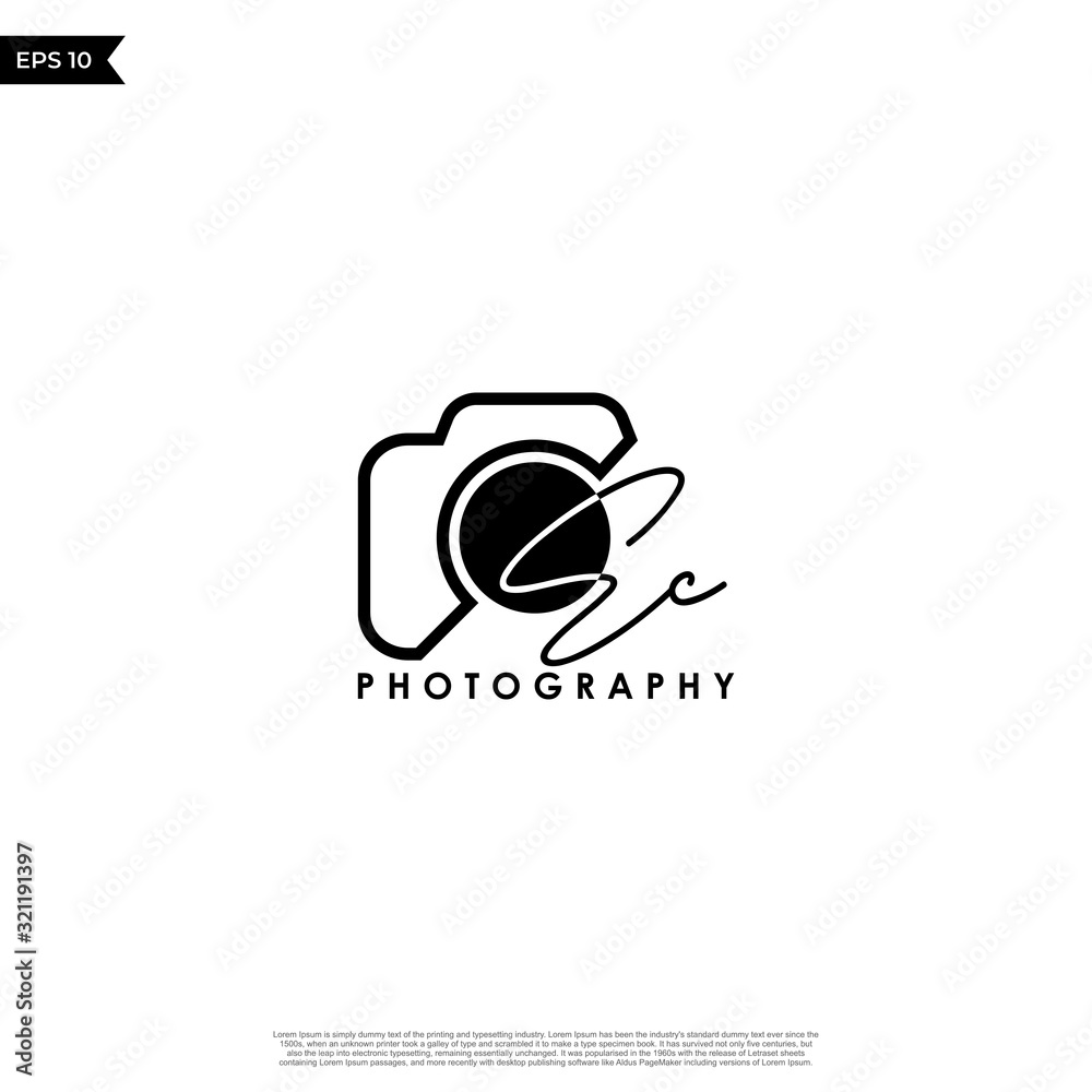 Initial Letter EC with camera. Logo photography simple luxury vector.