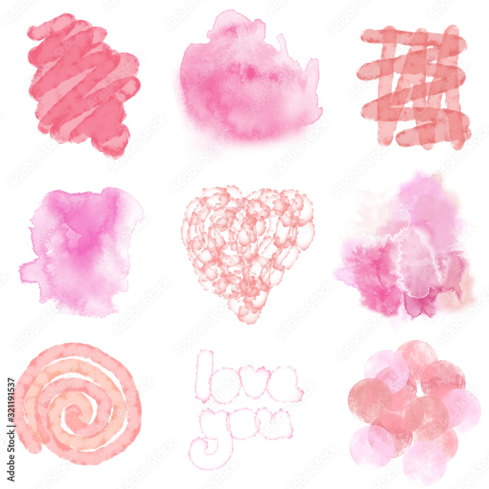 Fototapeta premium Postcard to the day of St. Valentine. Watercolor pink spots. Design for cards, invitations.