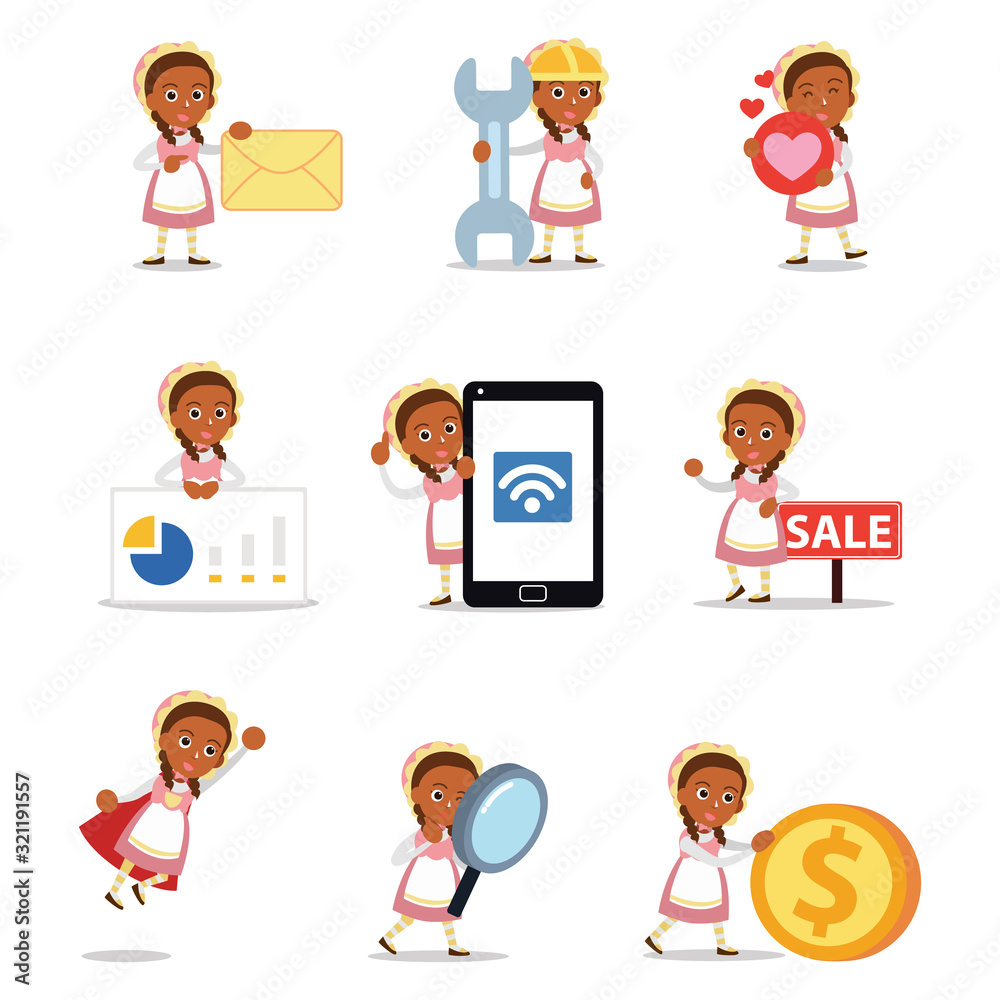 Set of character woman shepherd as sheep breeder. Set of character woman shepherd as sheep breeder.
