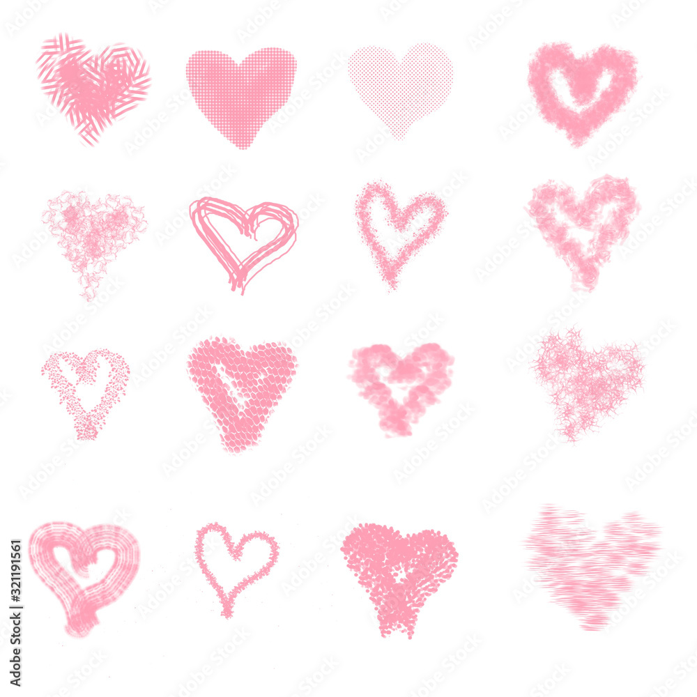 Set of pink hearts. Design for cards, invitations.