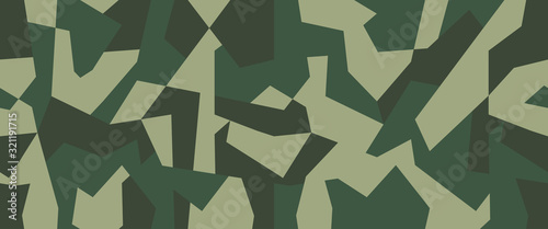 Vector geometric camouflage seamless pattern. Khaki design style for t-shirt. Military texture debris shape pattern, camo clothing while hunting illustration.