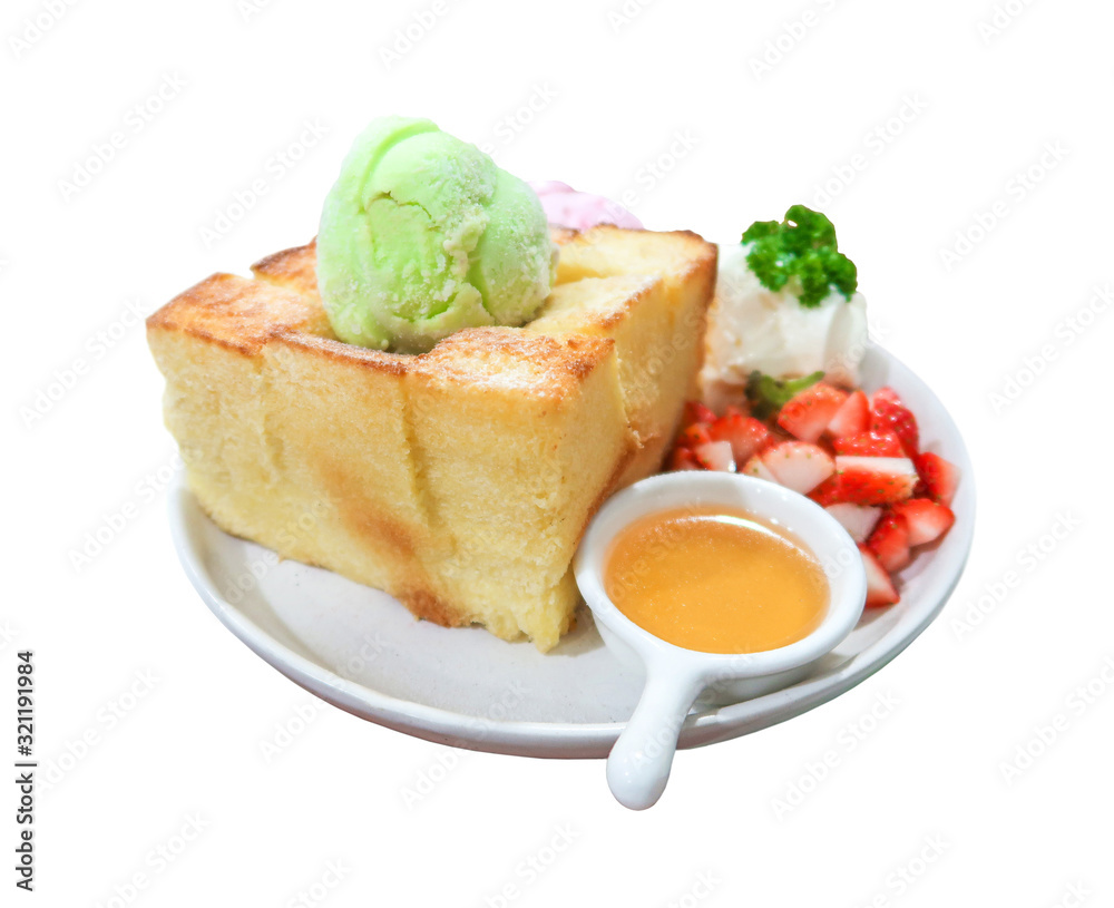 Honey Toast with icecream and strawberry