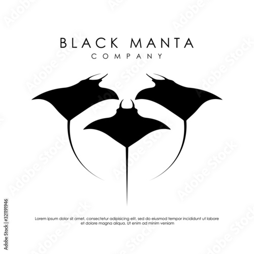 Stingray icon. Manta ray black silhouette isolated on white background. Sea life symbol. Vector illustration