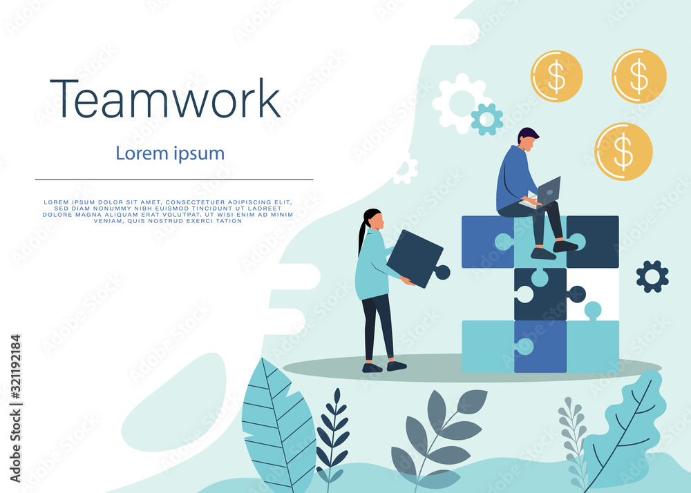 Business concept. Team metaphor. people connecting puzzle elements. Symbol of teamwork, cooperation, partnership.