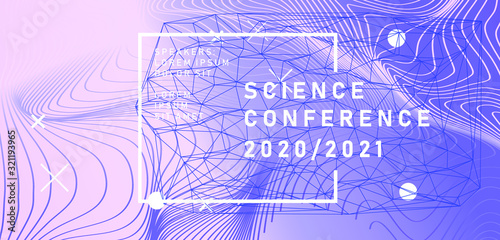 Abstract geometric blue background with connected lines, low poly mesh. Poster template for Science and IT Technologies Business Conference.