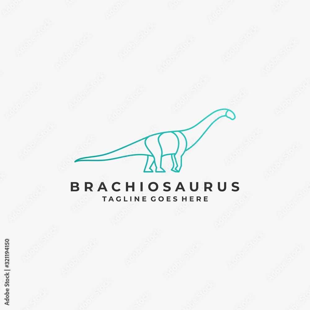 Vector Logo Illustration Brontosaurus Line Art Style Vector Logo Illustration Brontosaurus Line Art Style