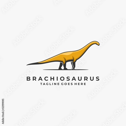 Fototapeta Naklejka Na Ścianę i Meble -  Vector Logo Illustration Brontosaurus Pose Mascot Cartoon Style