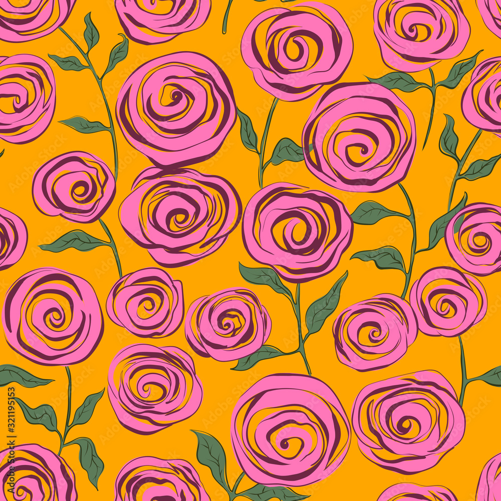 Roses, bouquet of roses. Seamless background. Vector.