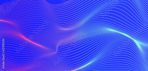Holographic opalescent distorted and glitched mesh on blue background. Futuristic vector illustration for science or technology project.