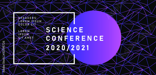 Abstract geometric background with connected lines, low poly mesh. Poster template for Science and IT Technologies Business Conference.