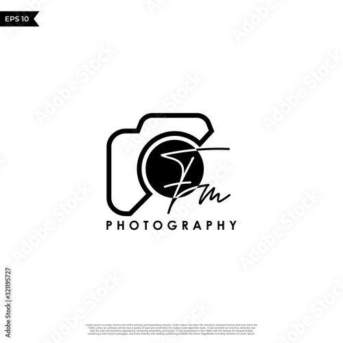 Initial Letter FM with camera. Logo photography simple luxury vector.