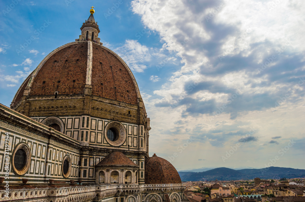 Florence cityscape with the dome of Florence Cathedral Santa Maria del Fiore.