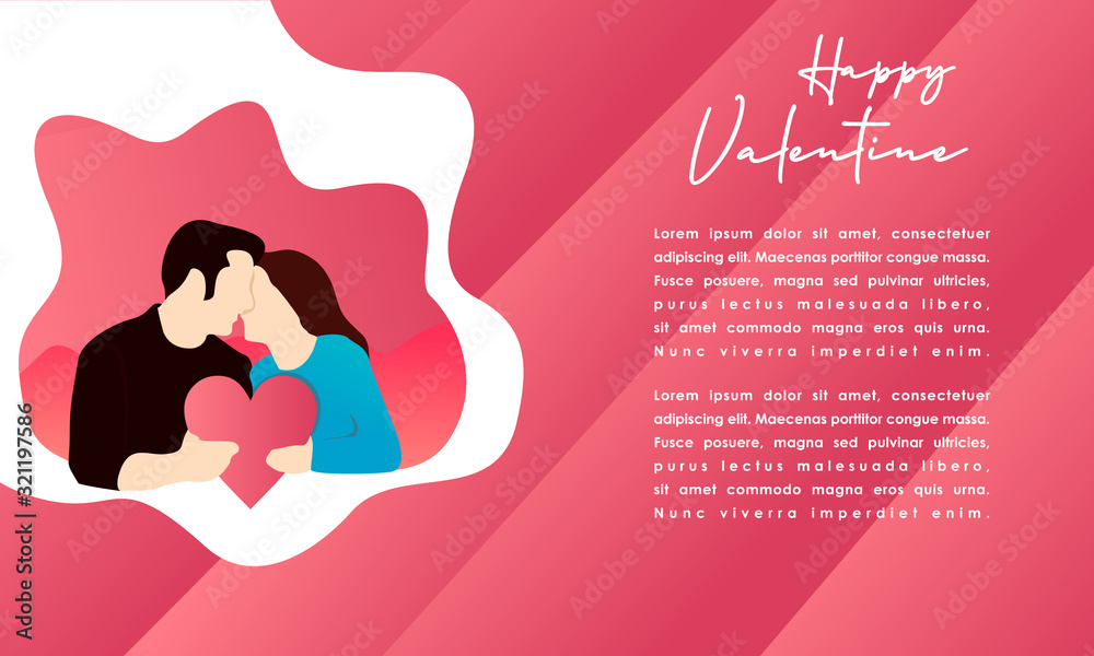 greeting card, illustration of a couple holding a heart. gradient pink background.