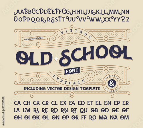 Old school vector font with beautiful classic design ornate