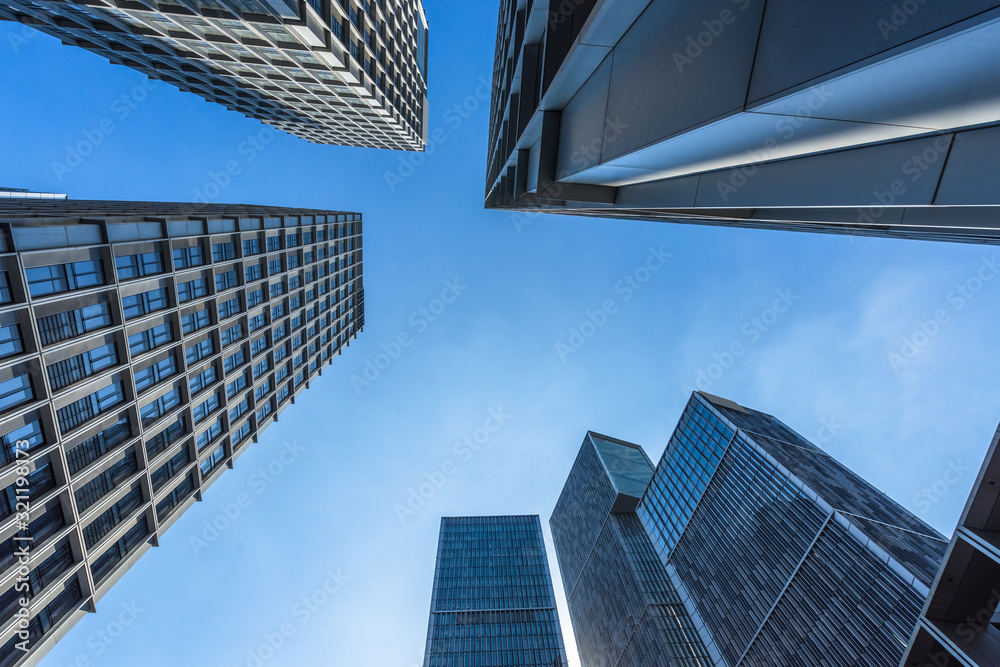 low angle view of skyscrapers in city of China.