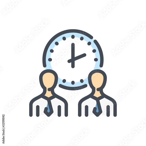 Time management and productivity color line icon. People with time and working hours vector outline colorful sign.