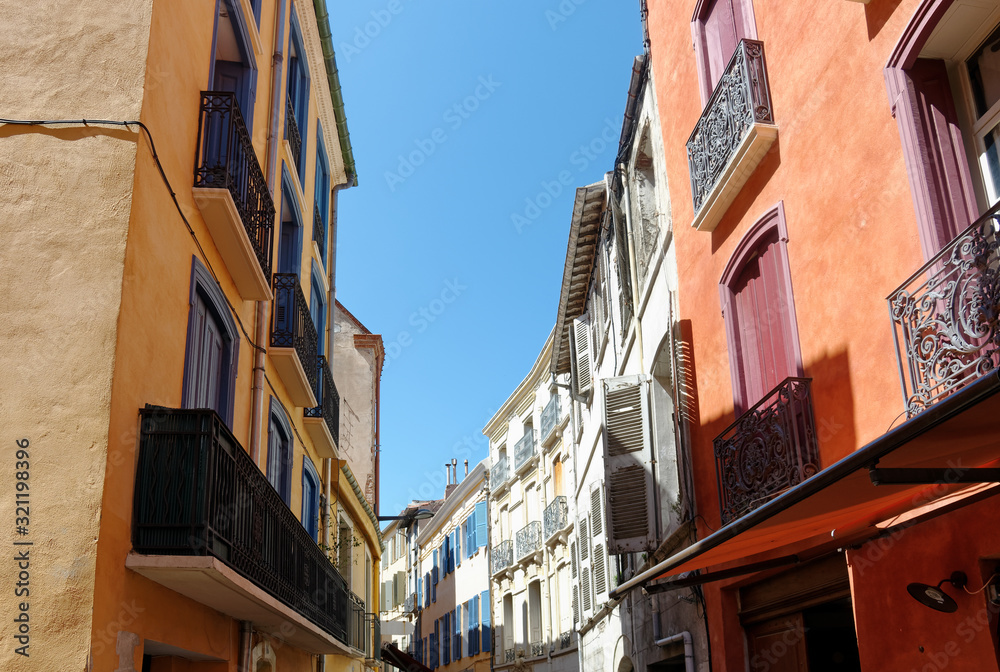 Colored houses in Perpignan city