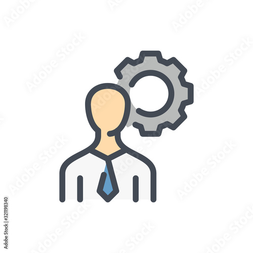 Skills and abilities color line icon. Businessman with gear vector outline colorful sign.