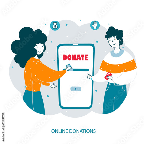 People make online donations flat vector illustration
