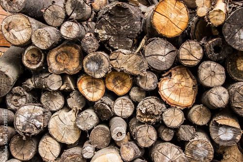Apple sawn logs. Natural unprocessed wood for the smokehouse. Background texture.