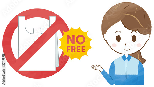 レジ袋無料配布終了　エプロン姿の女性
