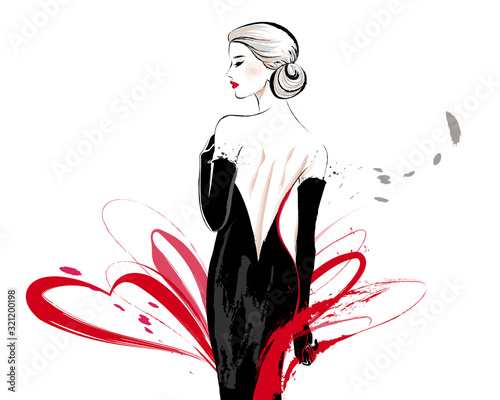 Woman wearing black evening dress