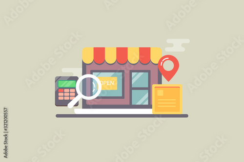 Local business seo, map and shop optimization, web and search marketing for local store concept. Internet technology, flat design web banner template.