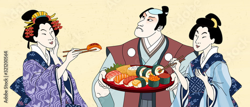 Japanese people eating sashimi