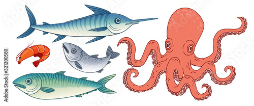 Set of marine life