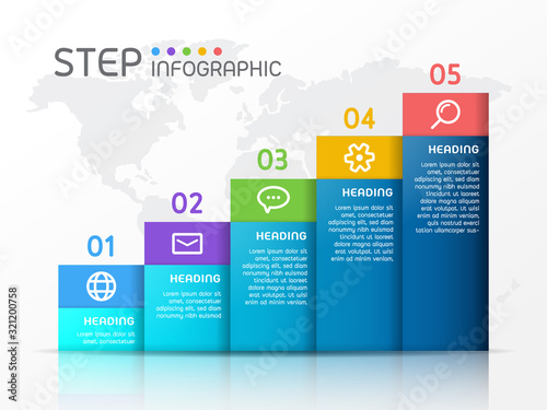 Geometric shape elements with steps,options,processes or workflow.Business data visualization. Creative step graph infographic template for presentation,vector illustration.