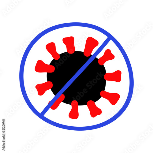 Stop Coronavirus vector symbol. Sign 2019-nCoV isolated on white background. Stylized illustration of a new virus from China. MERS-Cov, Novel coronavirus. Abstract virus model in red, black colors