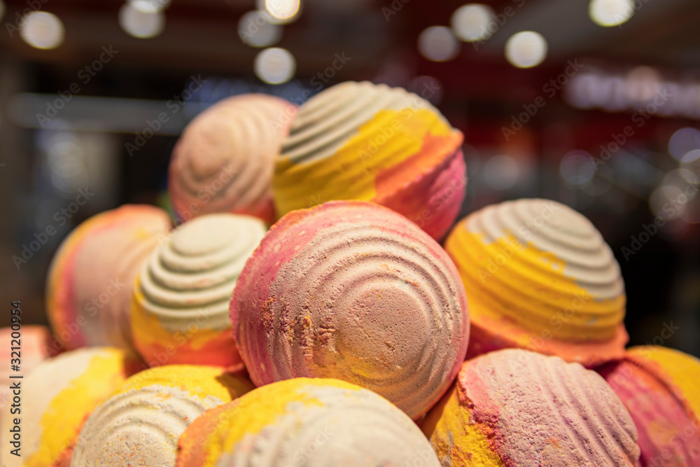 Bubbling, colored, scented bath balls. Bubbling, colored, scented bath balls.