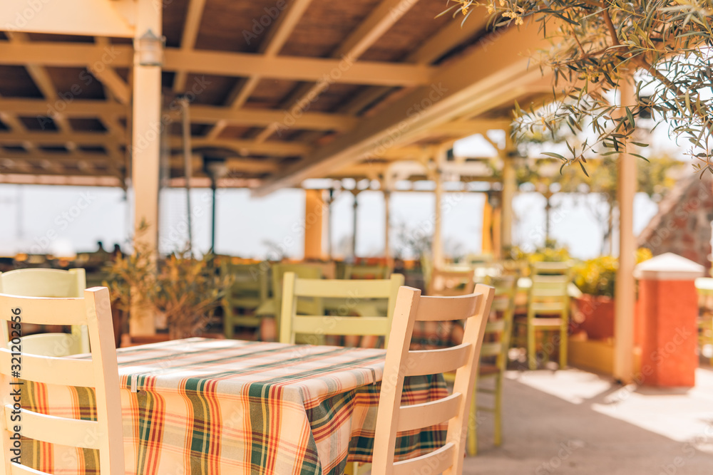 Romantic Mediterranean European style cafe bistro restaurant balcony with great view