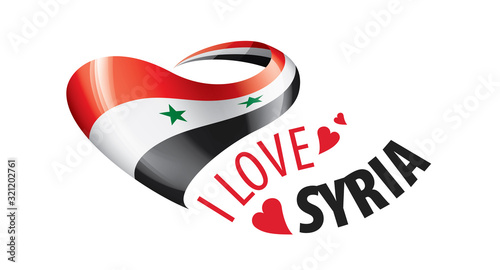 National flag of the Syria in the shape of a heart and the inscription I love Syria. Vector illustration
