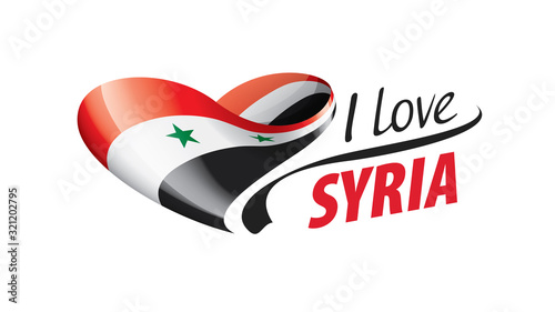 National flag of the Syria in the shape of a heart and the inscription I love Syria. Vector illustration