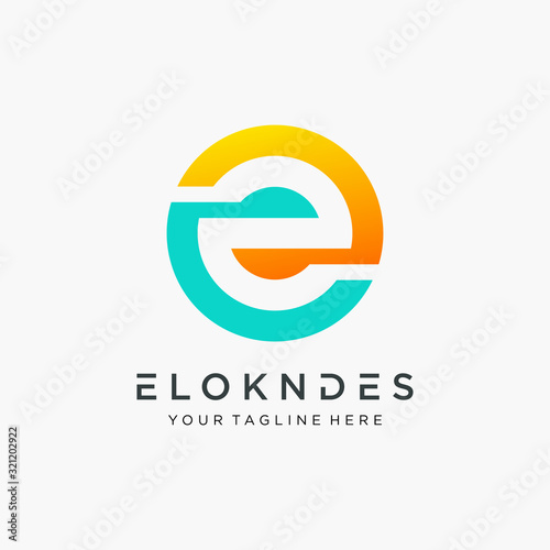 Letter E negative space with circle concept. Industrial tech style in round sphere concept. Vector design template elements for your application or corporate identity. - vector