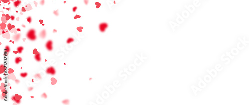 Valentines day card. Heart confetti falling over white background for greeting cards  wedding invitation.