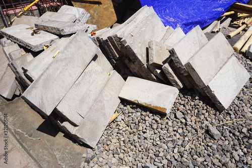 Pile of stone slabs at a construction site in Bali Indonesia