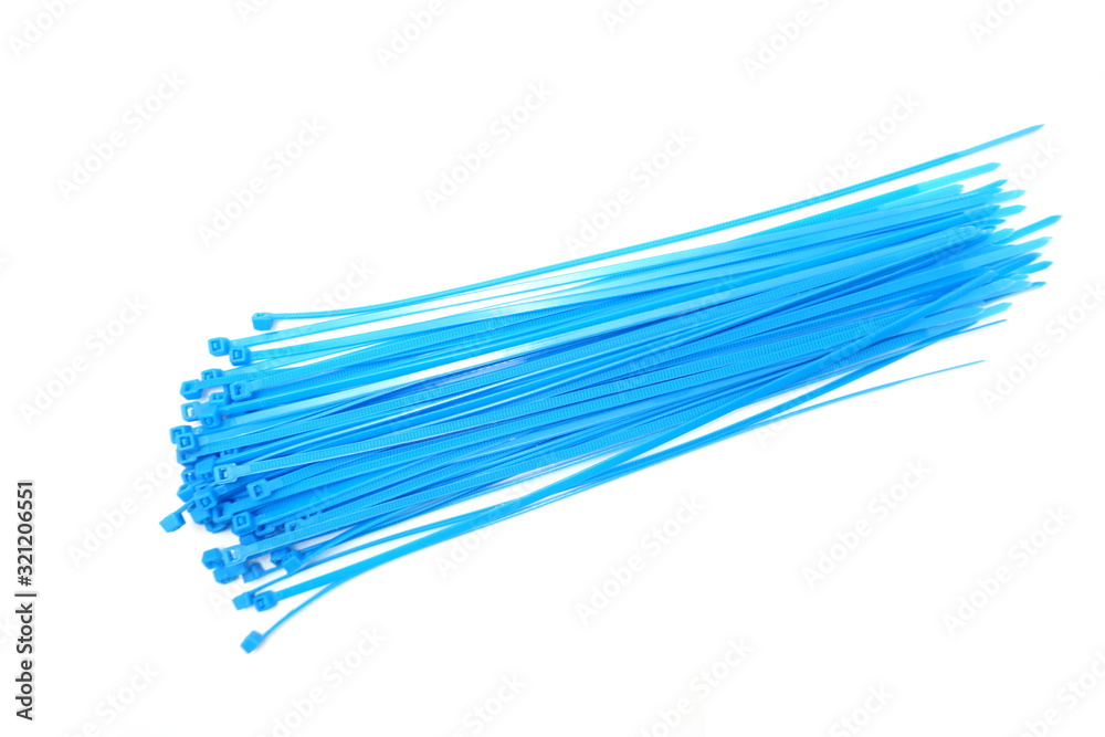 blue cable tie on white background