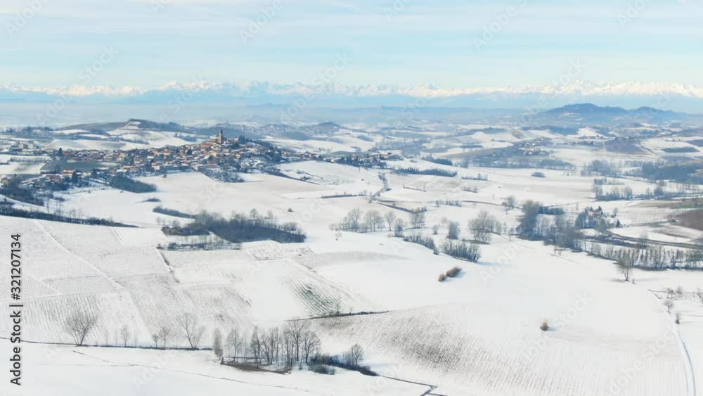 Aerial drone view of a snowy Monferrato Aerial drone view of a snowy Monferrato