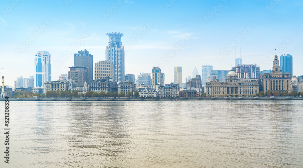 Panoramic view of the bund city in huangpu district, Shanghai