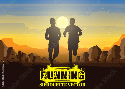 Running silhouettes. Vector illustration, Trail Running, Marathon runner.	